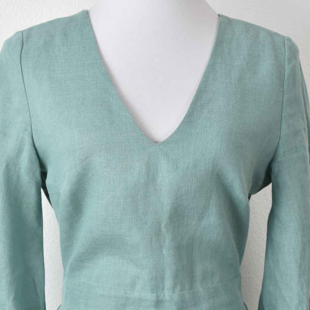 Linen Handmade Studio Open Back Madeleine Midi Dress Teal - 6 - Picture 2 of 11